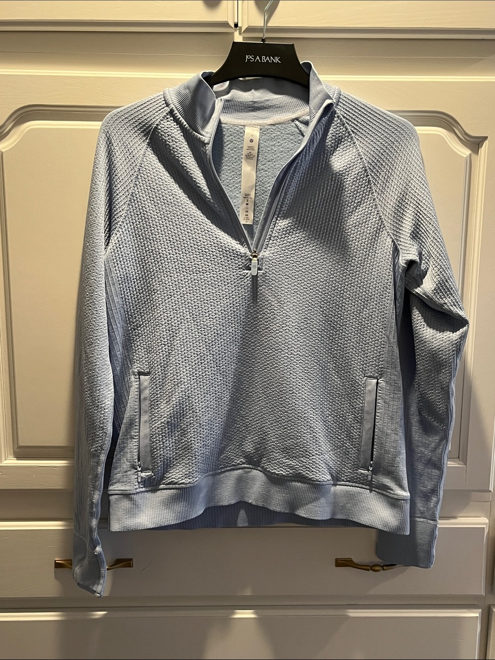 Lululemon Womens Engineered Warmth Jacket 1/2 Zip Blue Linen Merino Wool Size 10